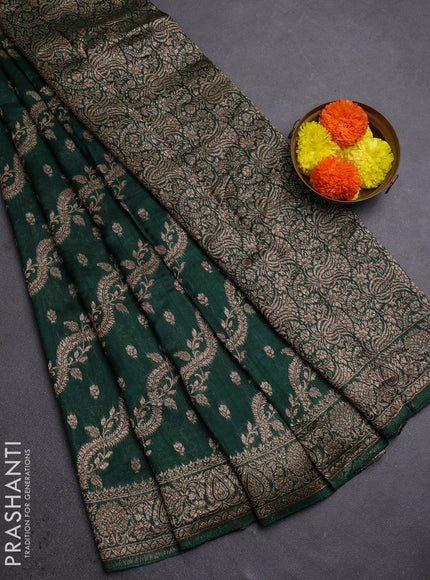 Bottle Green Banarasi Semi Raw Silk Saree