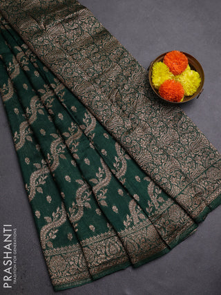 Bottle Green Banarasi Semi Raw Silk Saree