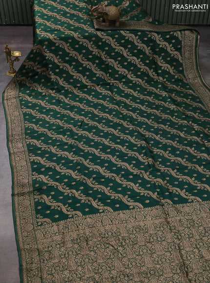 Bottle Green Banarasi Semi Raw Silk Saree