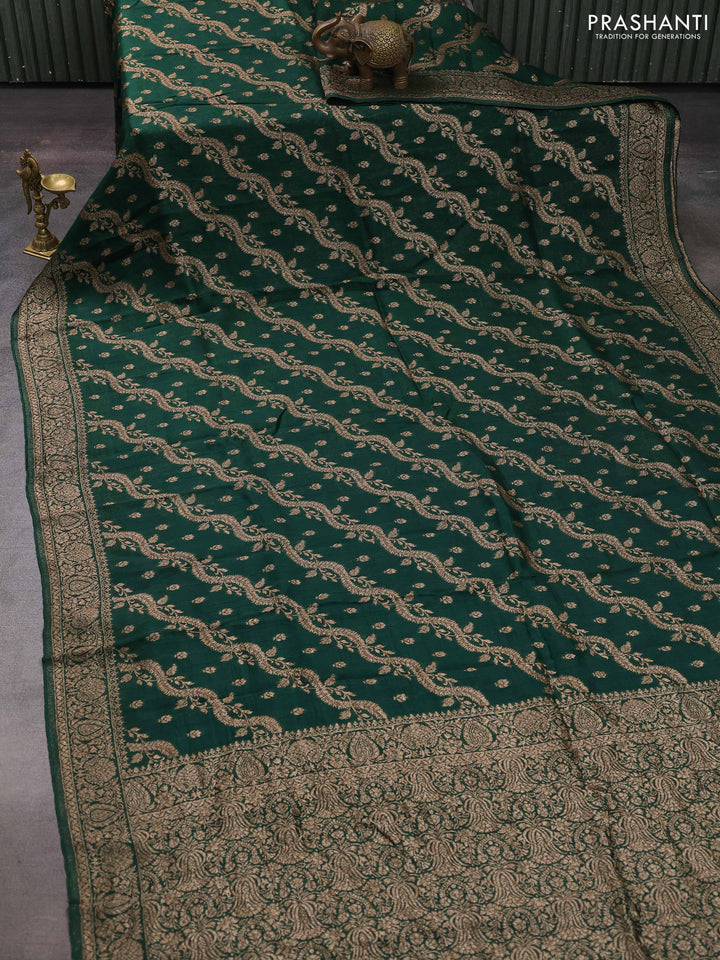 Bottle Green Banarasi Semi Raw Silk Saree