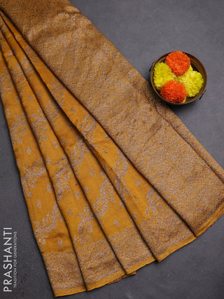 Mustard Yellow Banarasi Semi Raw Silk Saree