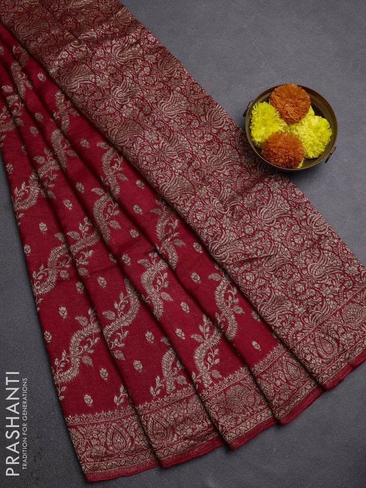 Red Banarasi Semi Raw Silk Saree