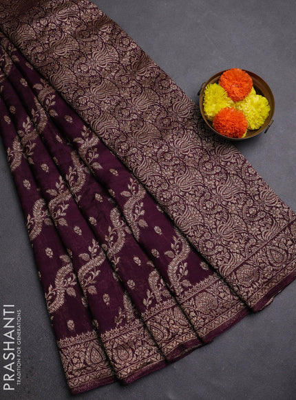 Wine Banarasi Semi Raw Silk Saree