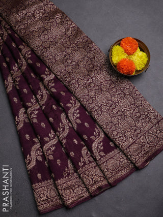 Wine Banarasi Semi Raw Silk Saree
