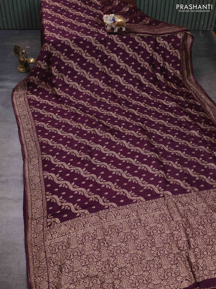 Wine Banarasi Semi Raw Silk Saree