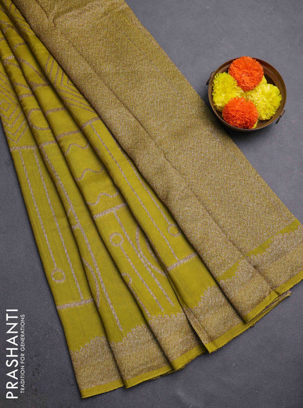 Lime Green Banarasi Semi Raw Silk Saree