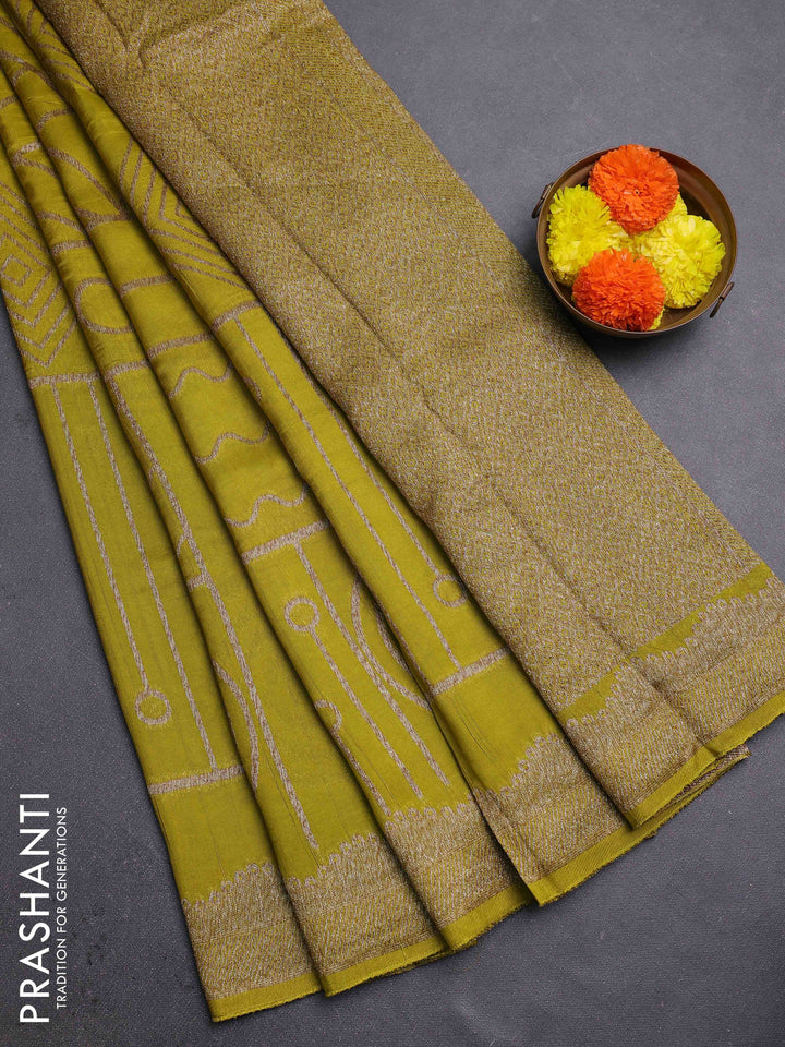 Lime Green Banarasi Semi Raw Silk Saree