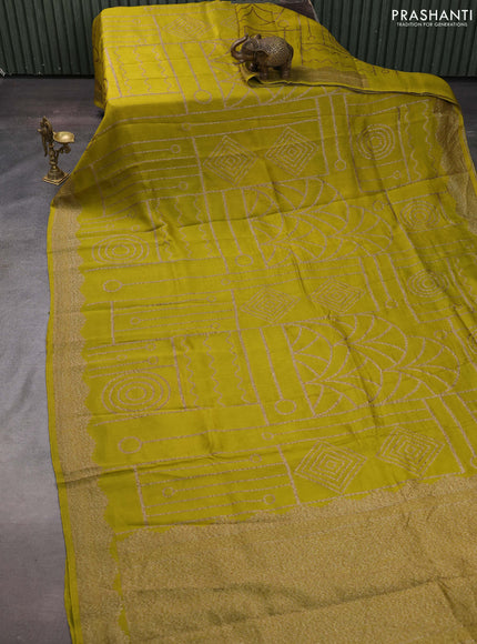 Lime Green Banarasi Semi Raw Silk Saree