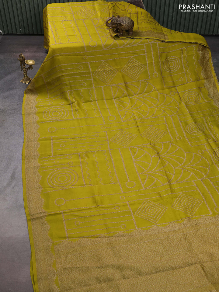 Lime Green Banarasi Semi Raw Silk Saree