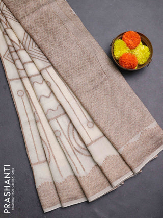 Cream Banarasi Semi Raw Silk Saree