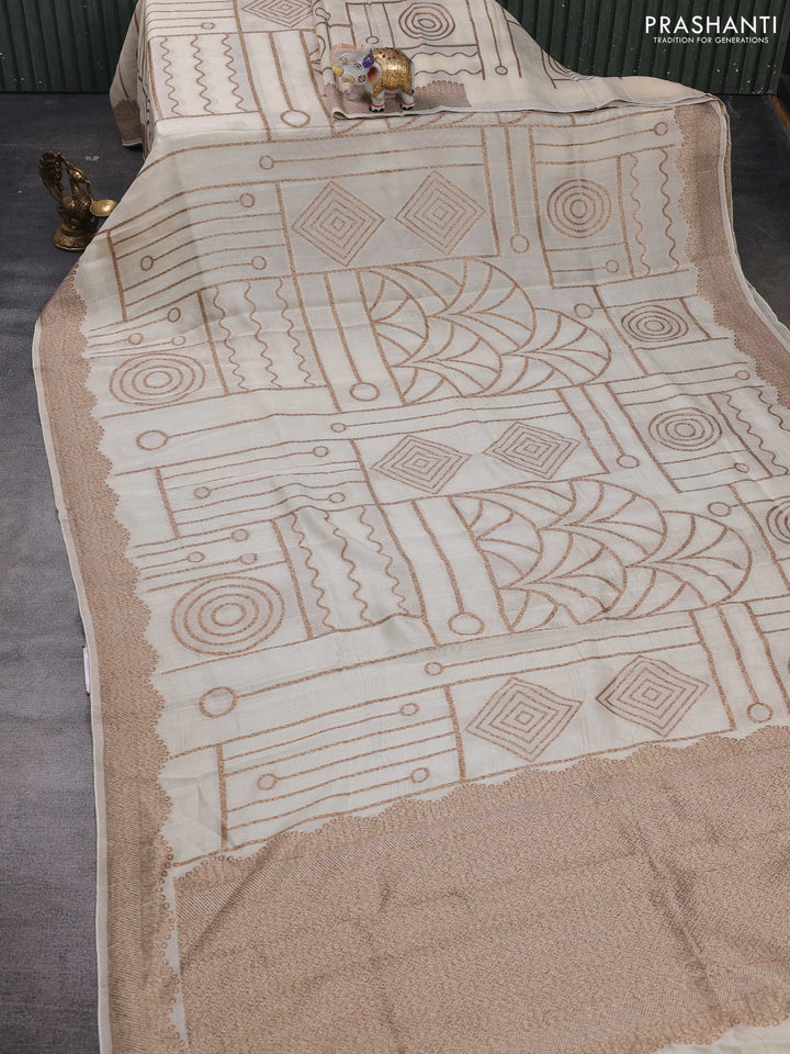 Cream Banarasi Semi Raw Silk Saree