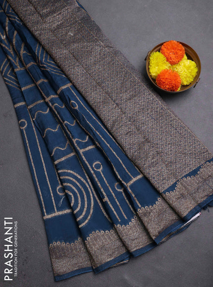 Peacock Blue Banarasi Semi Raw Silk Saree