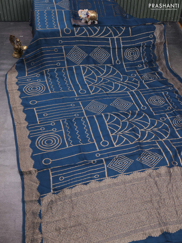 Peacock Blue Banarasi Semi Raw Silk Saree