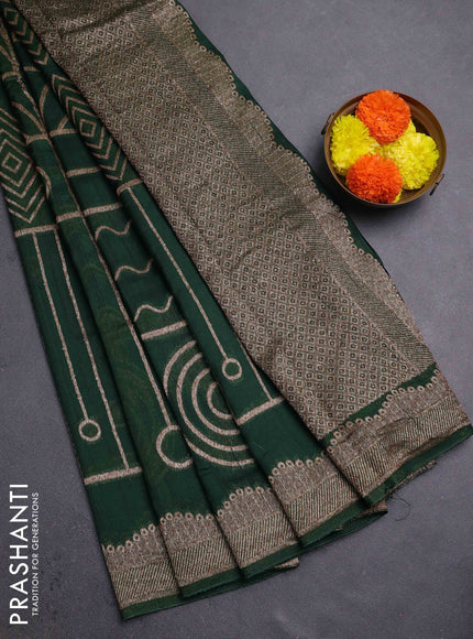 Green Banarasi Semi Raw Silk Saree