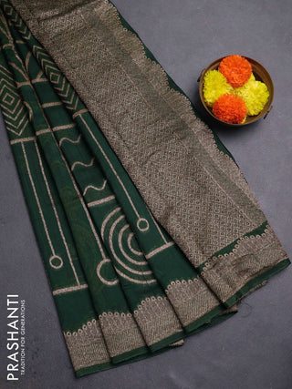 Green Banarasi Semi Raw Silk Saree