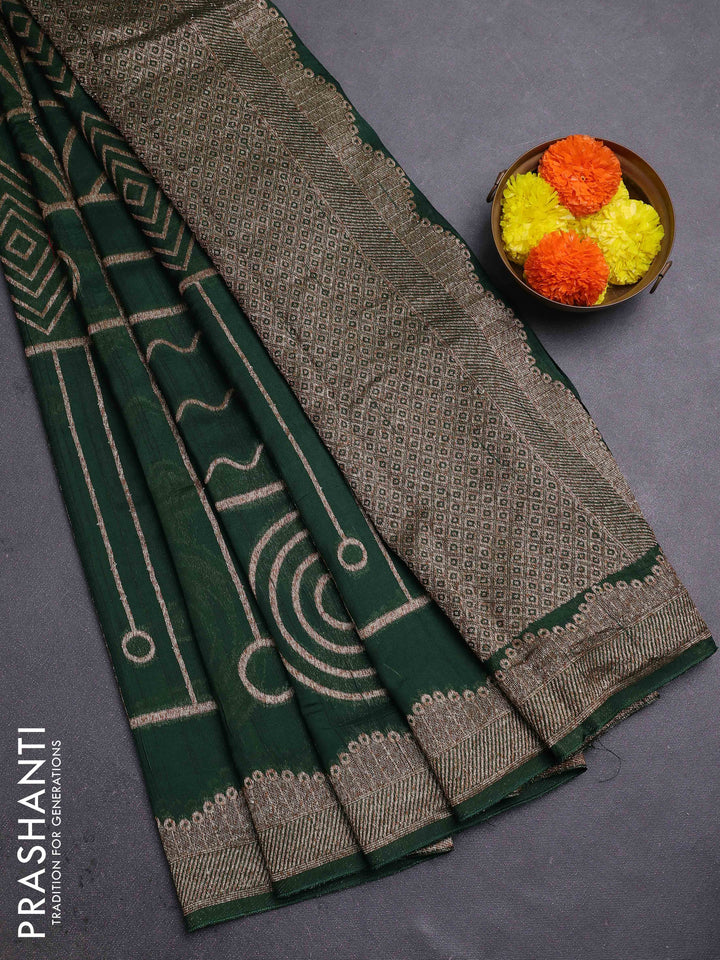 Green Banarasi Semi Raw Silk Saree