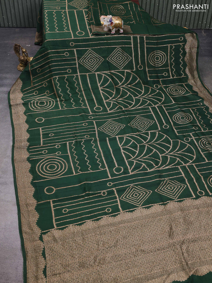 Green Banarasi Semi Raw Silk Saree