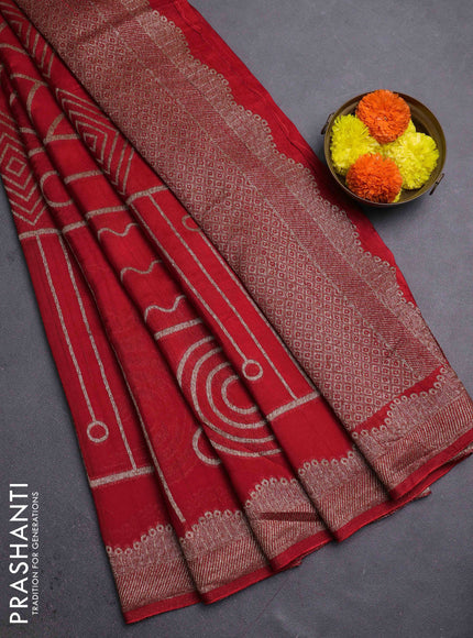Red Banarasi Semi Raw Silk Saree