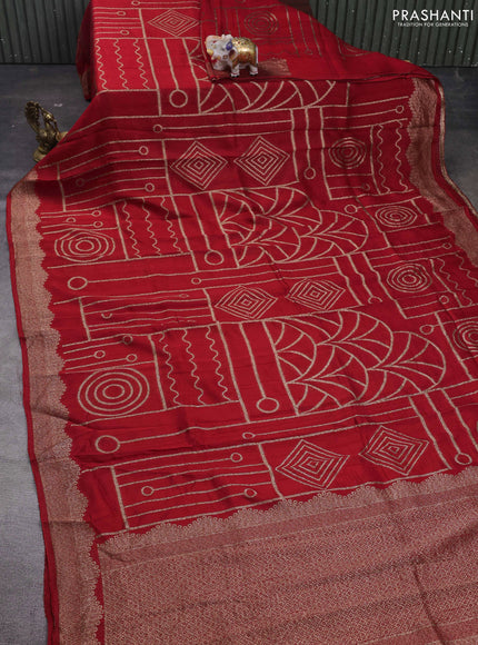 Red Banarasi Semi Raw Silk Saree