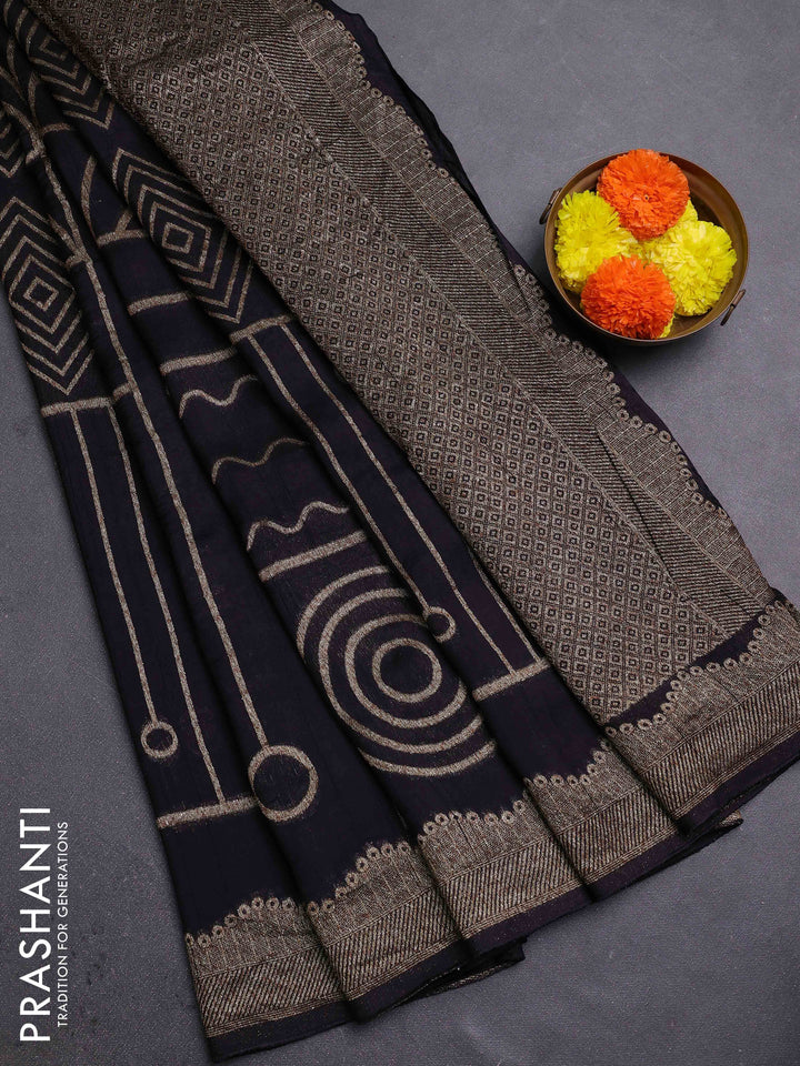Black Banarasi Semi Raw Silk Saree