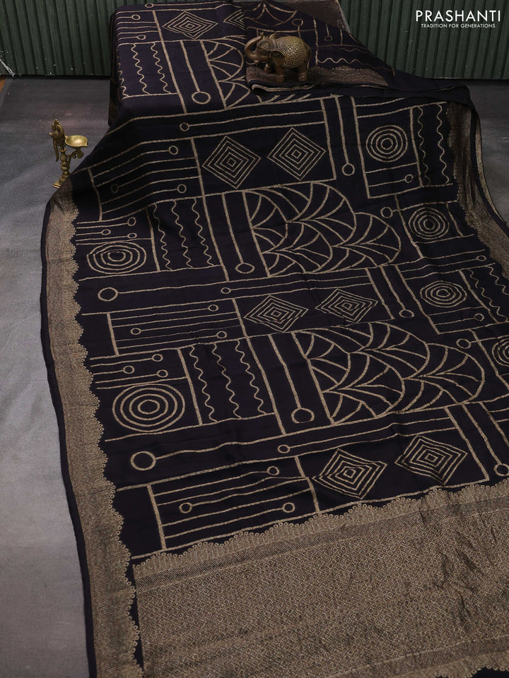 Black Banarasi Semi Raw Silk Saree