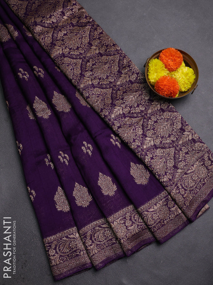 Violet Banarasi Semi Raw Silk Saree