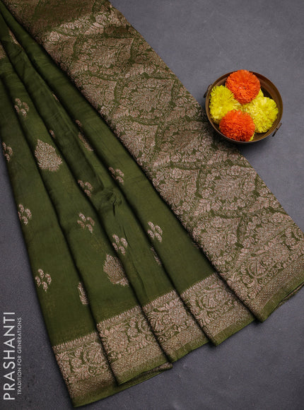 Mehendi Green Banarasi Semi Raw Silk Saree