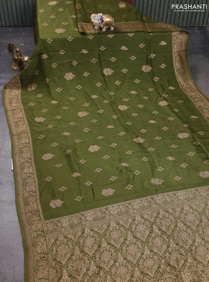 Mehendi Green Banarasi Semi Raw Silk Saree