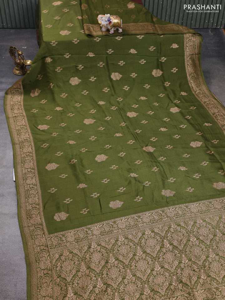 Mehendi Green Banarasi Semi Raw Silk Saree