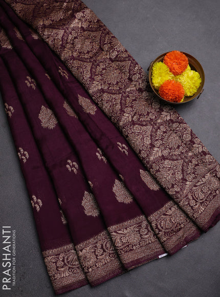 Wine Banarasi Semi Raw Silk Saree
