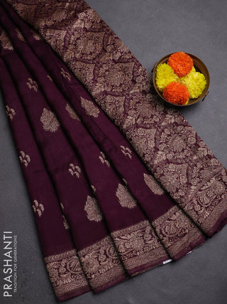 Wine Banarasi Semi Raw Silk Saree