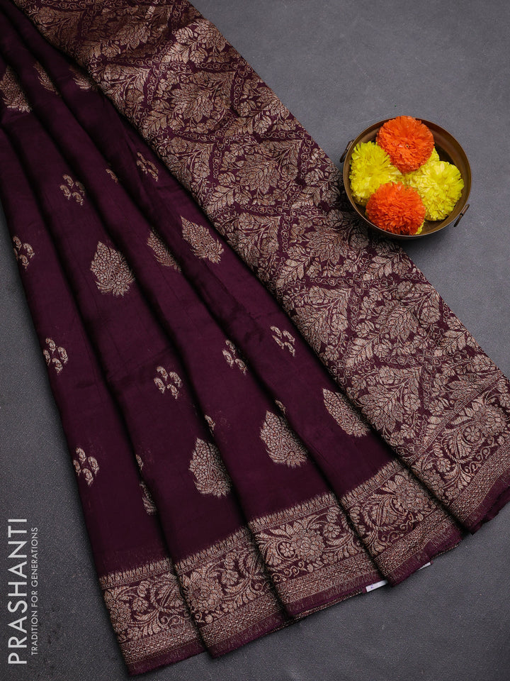 Wine Banarasi Semi Raw Silk Saree
