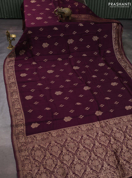 Wine Banarasi Semi Raw Silk Saree
