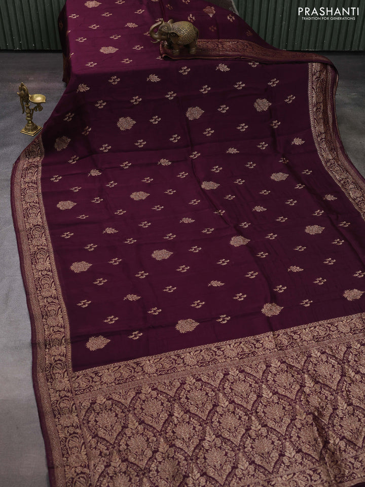 Wine Banarasi Semi Raw Silk Saree