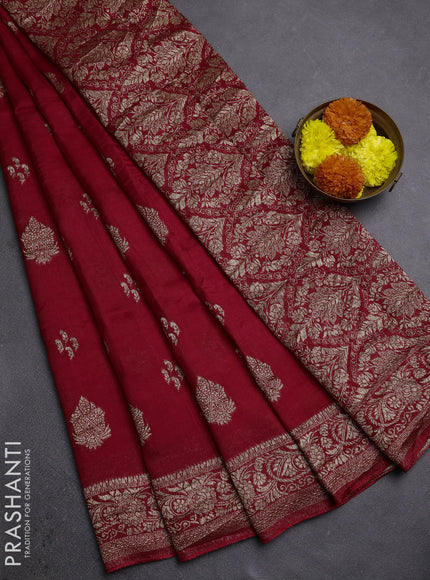 Red Banarasi Semi Raw Silk Saree