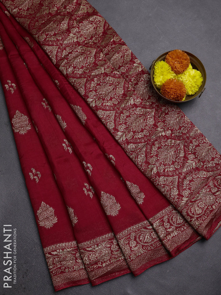 Red Banarasi Semi Raw Silk Saree