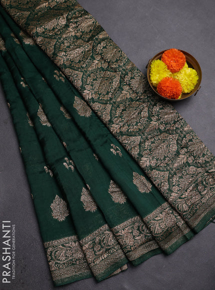 Green Banarasi Semi Raw Silk Saree