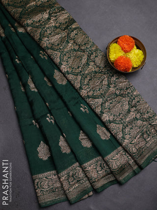 Green Banarasi Semi Raw Silk Saree