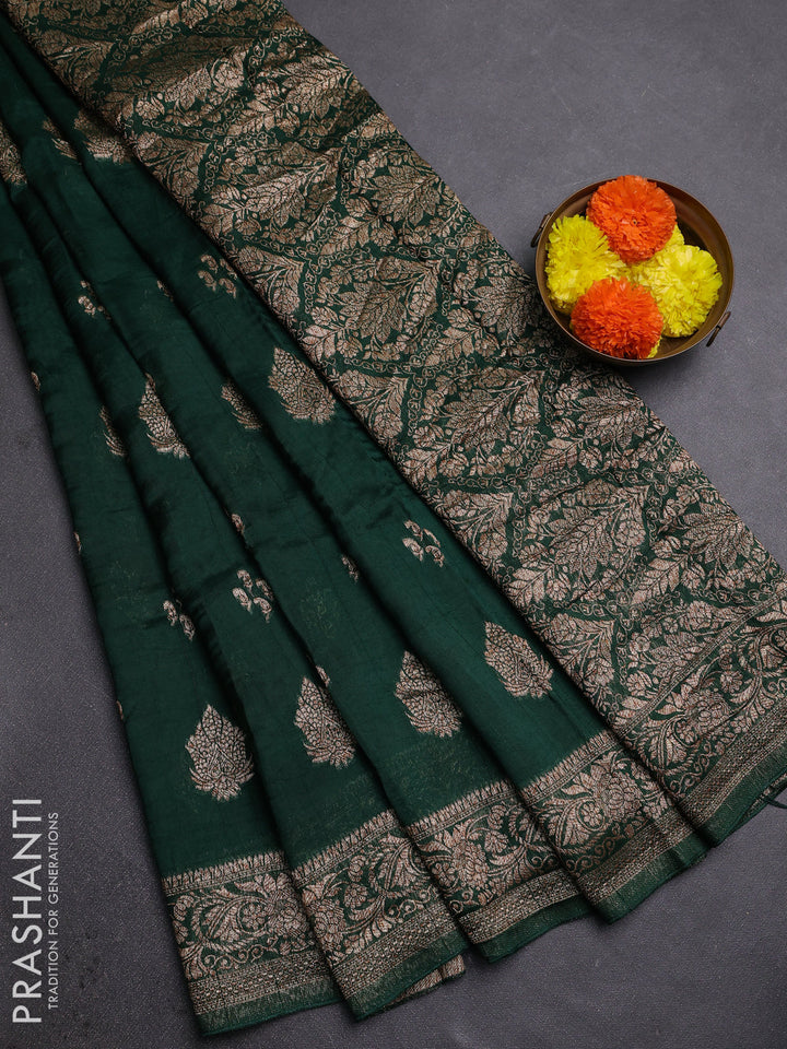 Green Banarasi Semi Raw Silk Saree