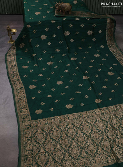 Green Banarasi Semi Raw Silk Saree