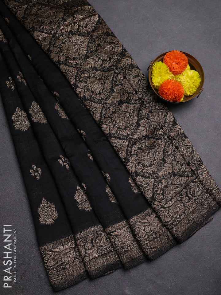 Black Banarasi Semi Raw Silk Saree