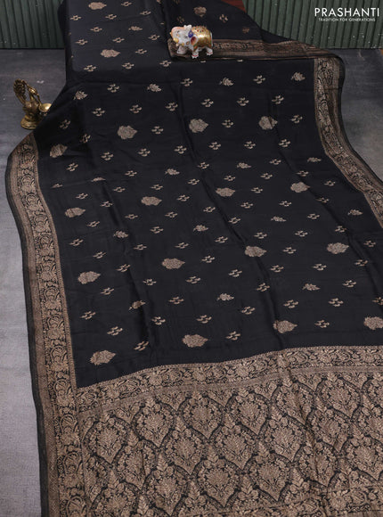 Black Banarasi Semi Raw Silk Saree