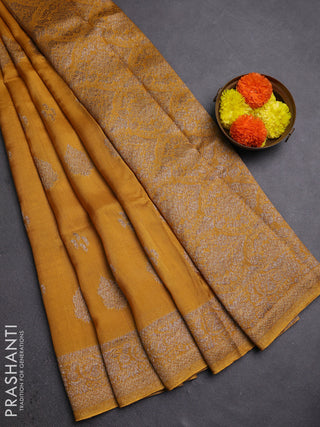 Mustard Yellow Banarasi Semi Raw Silk Saree