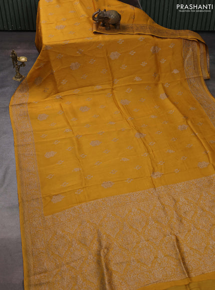 Mustard Yellow Banarasi Semi Raw Silk Saree