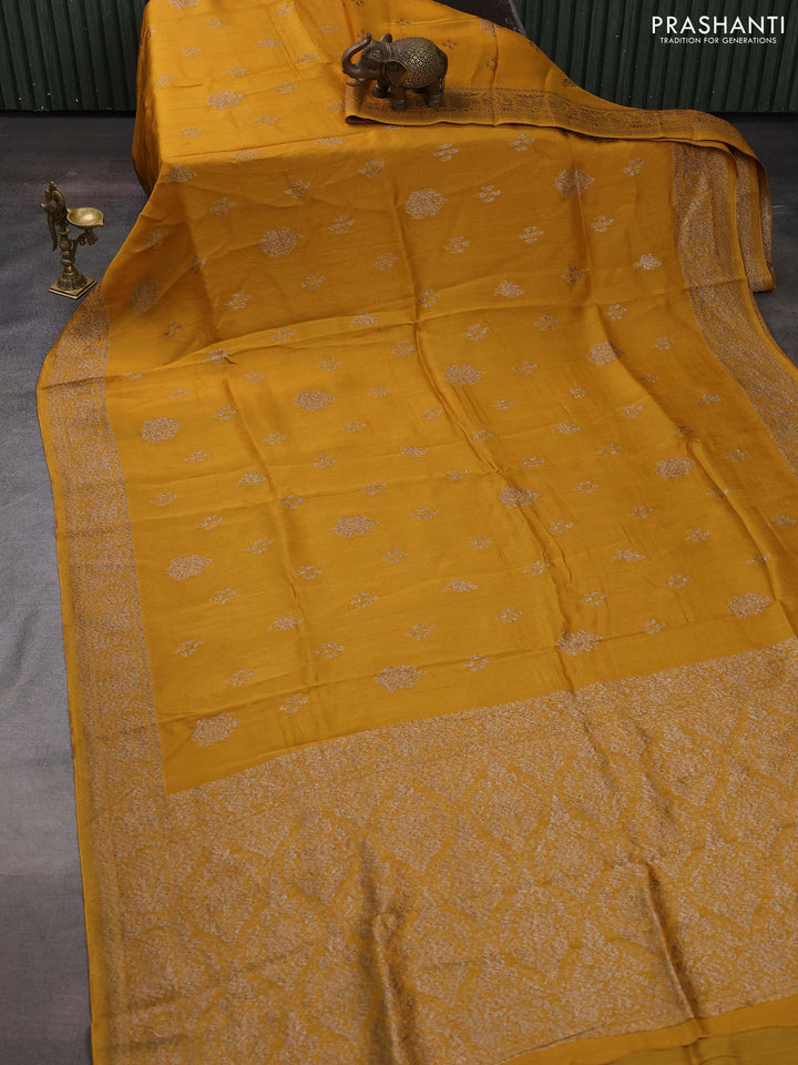 Mustard Yellow Banarasi Semi Raw Silk Saree