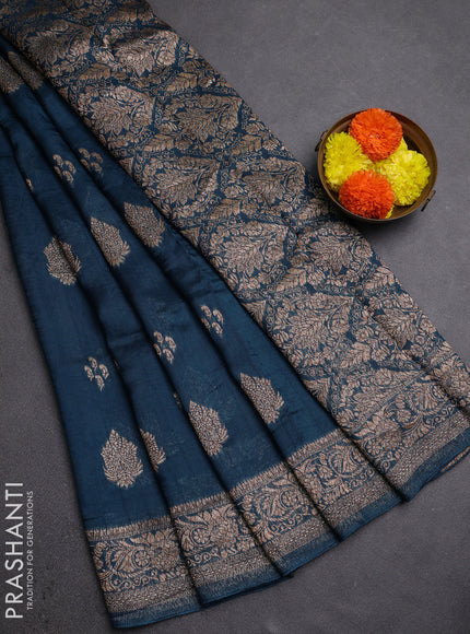 Peacock Blue Banarasi Semi Raw Silk Saree