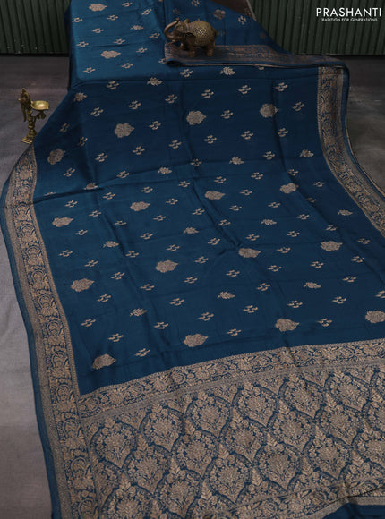 Peacock Blue Banarasi Semi Raw Silk Saree