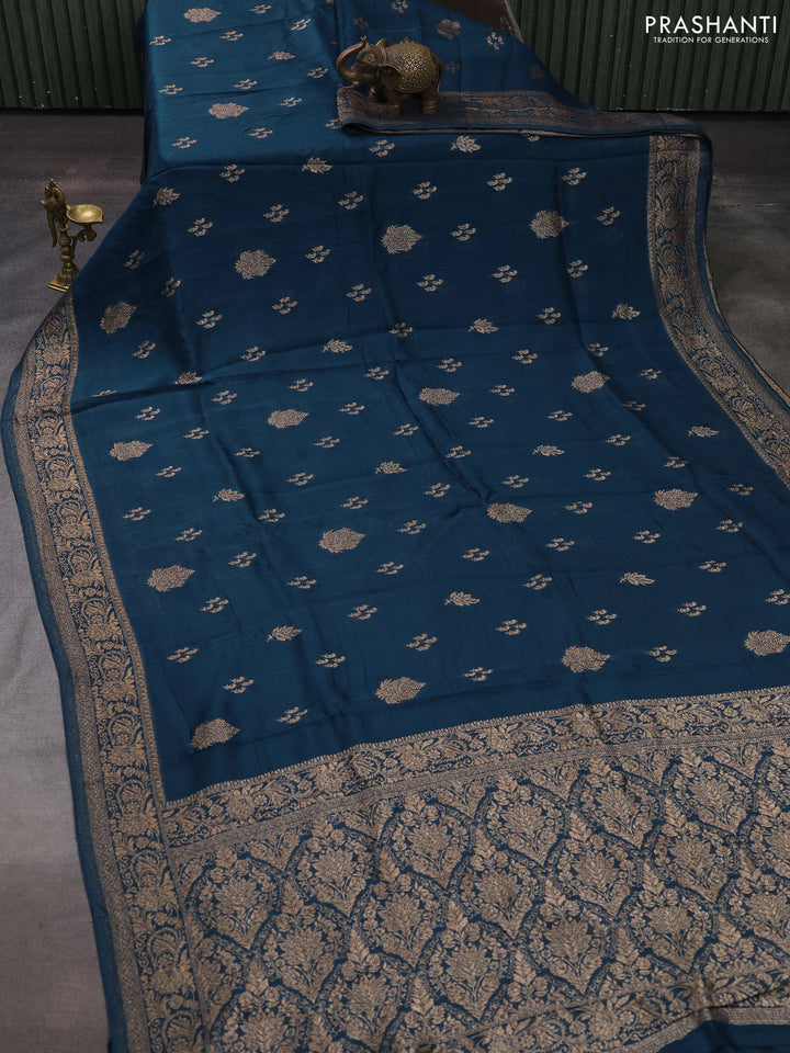 Peacock Blue Banarasi Semi Raw Silk Saree
