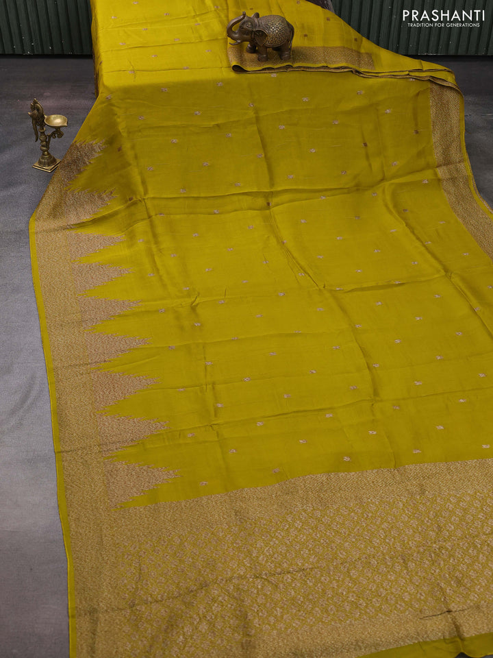 Lime Green Banarasi Semi Raw Silk Saree