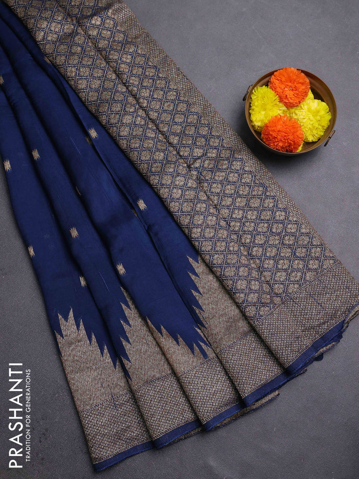 Peacock Blue Banarasi Semi Raw Silk Saree